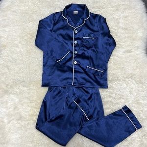 Worn Once - Kids Navy Blue Satin Pajamas 5-6T